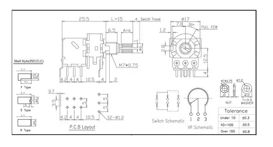 Pokrętło PCB 10k Potencjometr obrotowy 0,2W Potencjometr zmienny rezystor DPDT